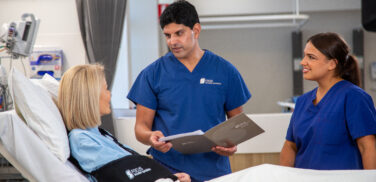 Patient receiving post operative recovery advice.